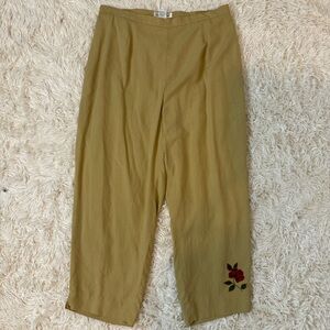 Vintage Judith Hart silk pants embroidered detail SZ 16W elastic waist beige